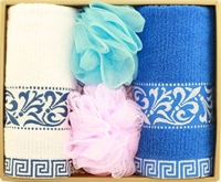 青花 毛巾2条+浴球2个组合套装
