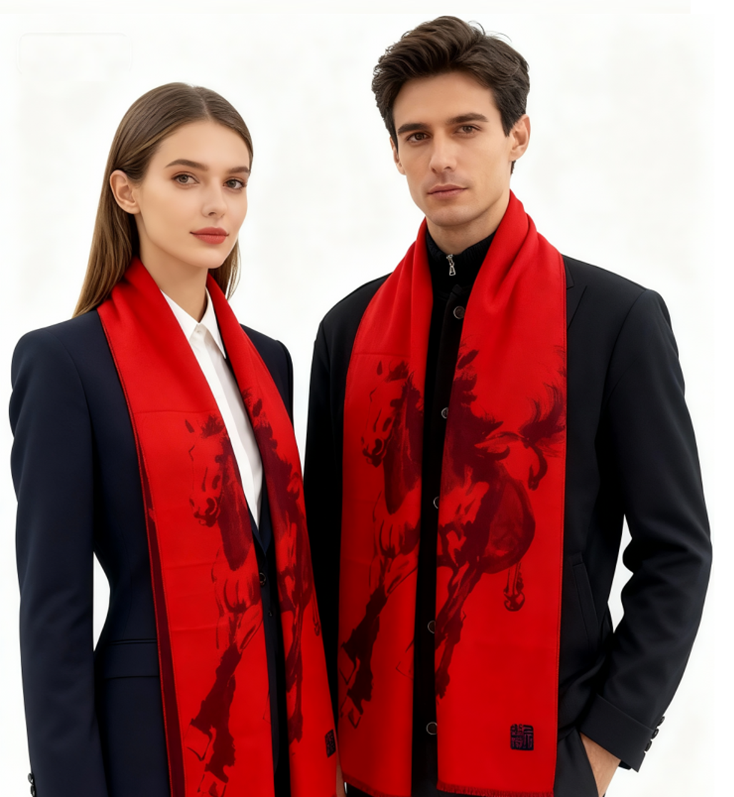 鸿运奔腾 拉绒围巾