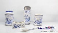 国色天香保温杯茶叶罐笔筒茶叶勺名片座五件套（亮）